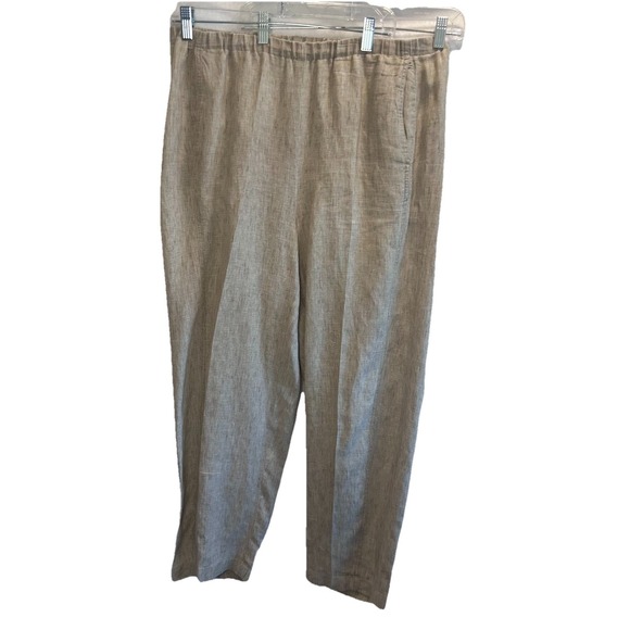Eileen Fisher Pants - Eileen Fisher 100% Organic Linen Pant Tan Medium Ankle Tapered Elastic Pull On